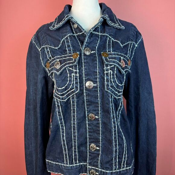 VINTAGE TRUE RELIGION JIMMY SUPER T 1990s Y2K DENIM JACKET💚 - Picture 3 of 16